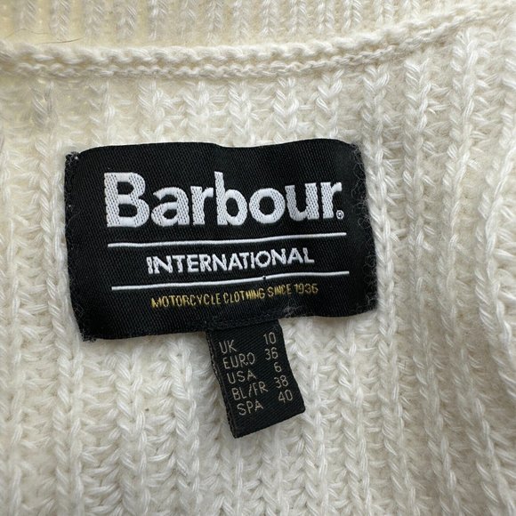 Barbour International Ribbed Midweight Knit Bathurst V-Neck Sweater Size 6 Cream - Picture 3 of 5